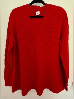 CAbi Red V-Neck Cable-Trim Sweater